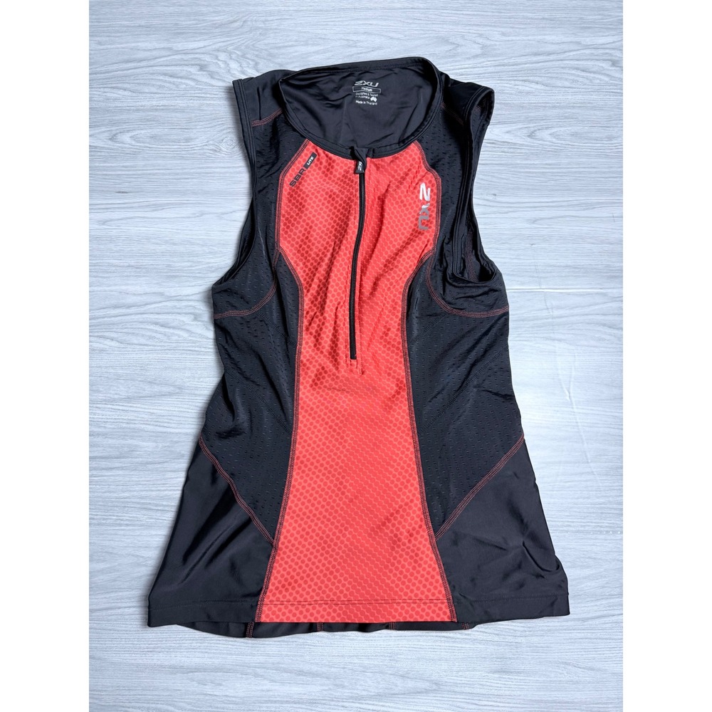 2XU SBR‎ Lite Womens Triathlon Singlet Black Red Half Zip Cycling Running Top M
